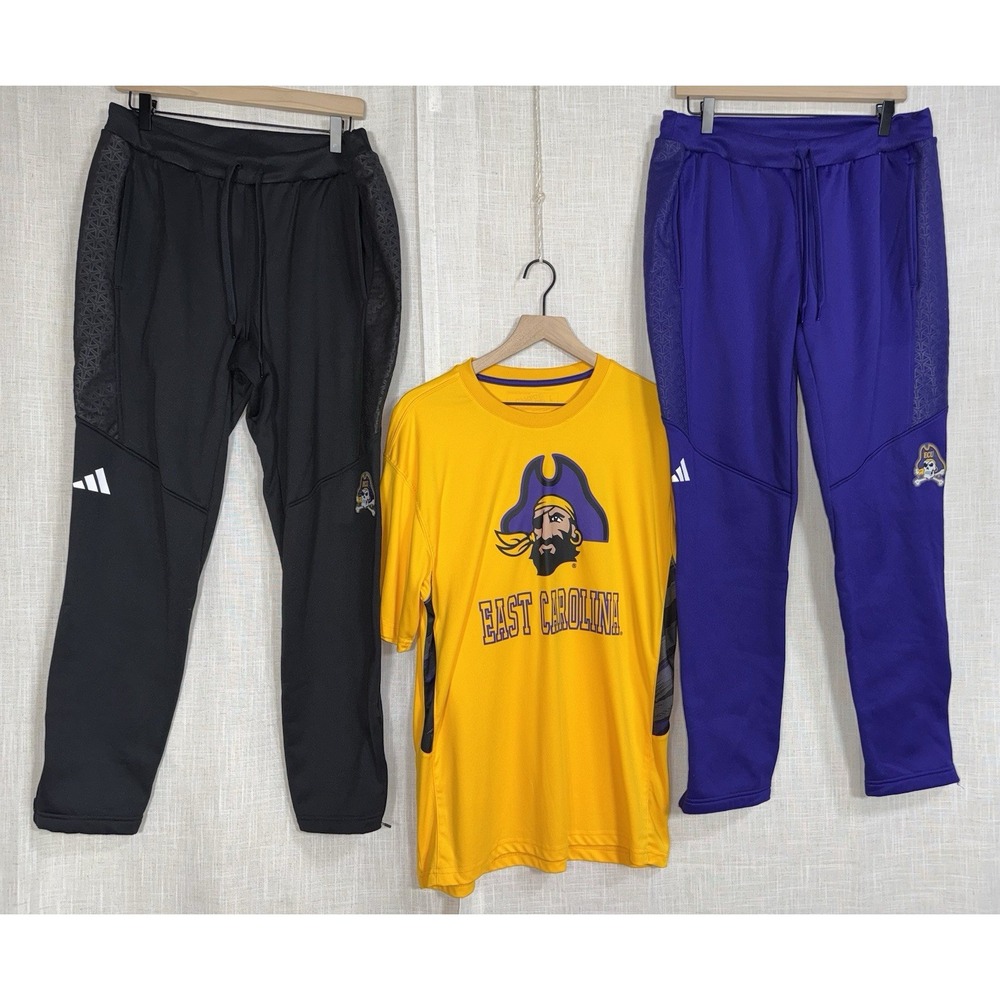 Adidas East Carolina Pirates ECU Purple Black Joggers Pants Shirt Men's L Large - Picture 2 of 12